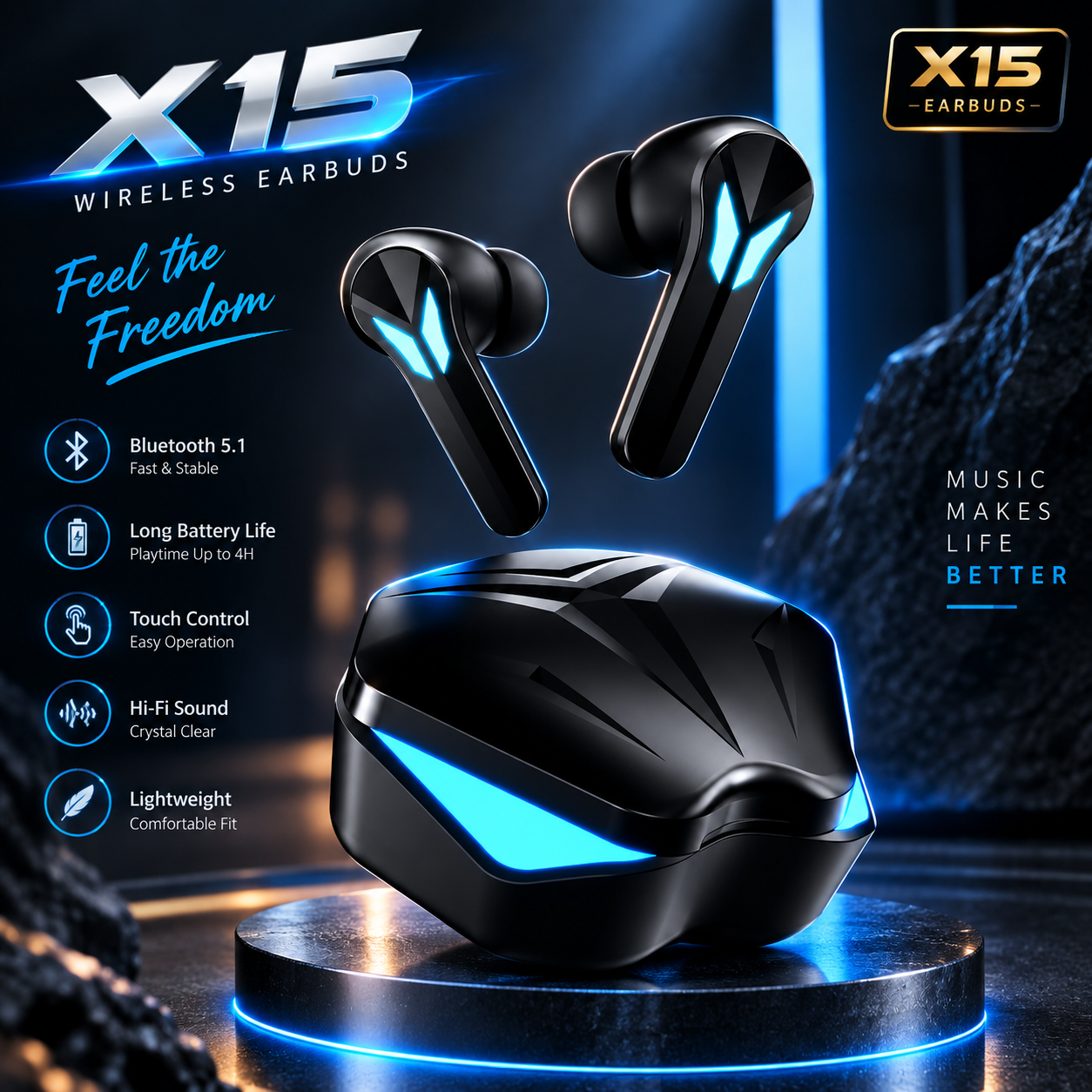 Air31 TWS (True Wireless Stereo) Bluetooth Earphones Headset With HiFi Stereo Sound & Touch Control System (Connected With All Bluetooth Devices).