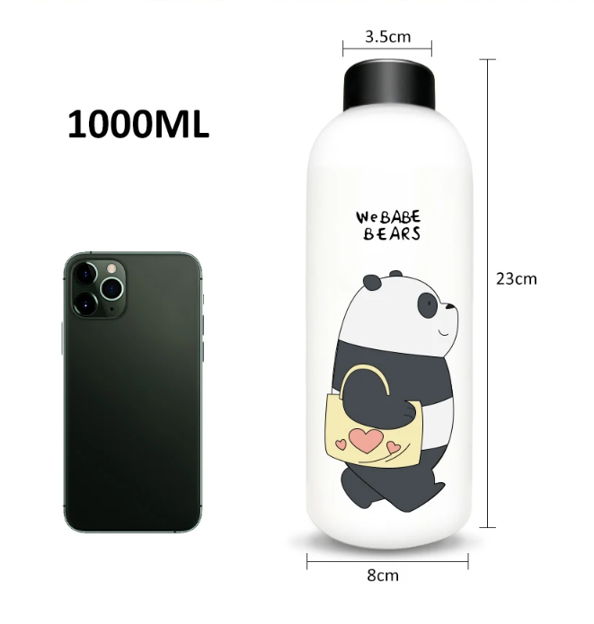 1000Ml We Bare Bear Water Bottle Panda Cup Transparent Water Bottle Drinkware Cup Frosted Plastic Water Bottle With Straw Leak-Proof