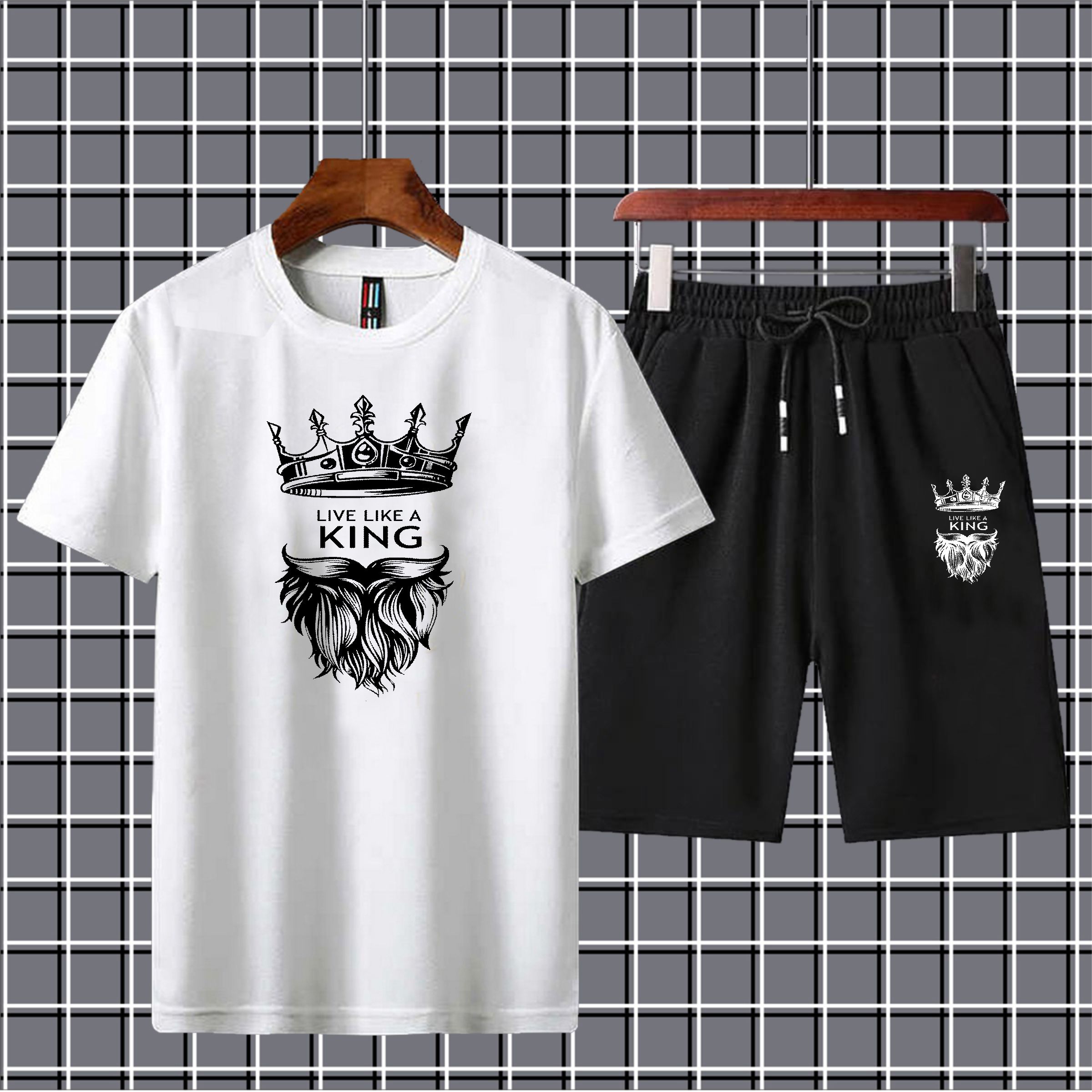 Live like a king Printed T-shirt And Shorts Summer Track Suit For Men -Black