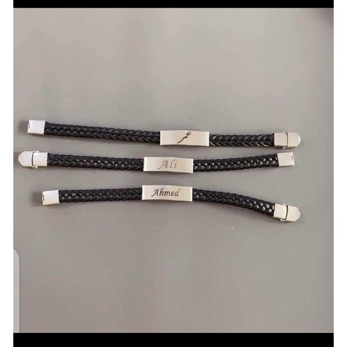 Men's Leather Bracelets Stainless Steel ID Bar Custom Name Date Logo Engrave Bangle & Bracelet Male Jewelry