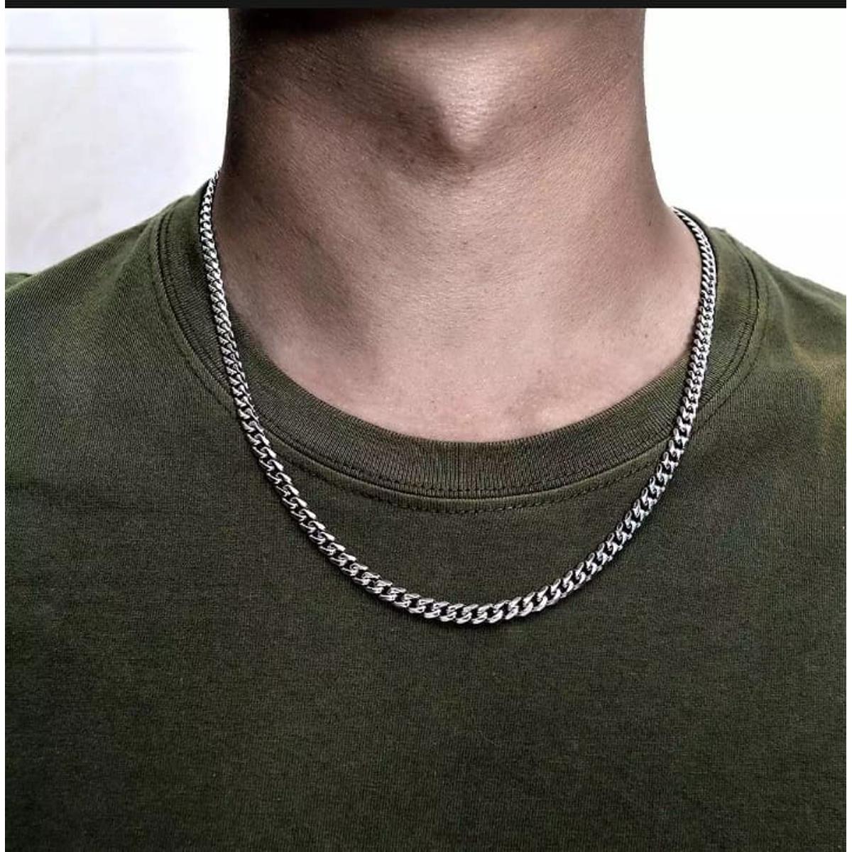 Silver Stainless Chain 100% Pure Original Steel Thin Cuban Chain For Men / Boys Neck