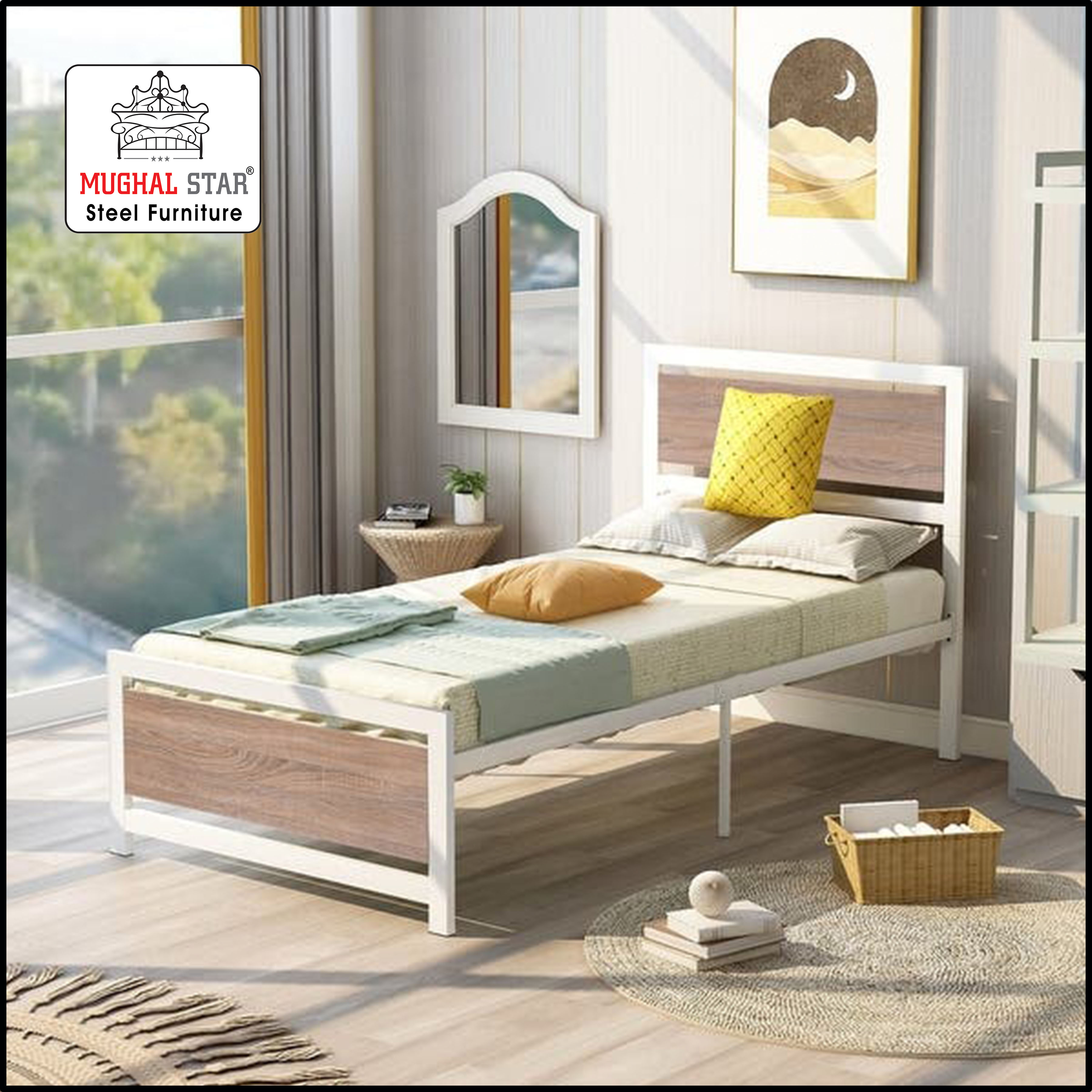Iron Wood Bed Single / Iron Bed / Mughal Star Steel Furniture