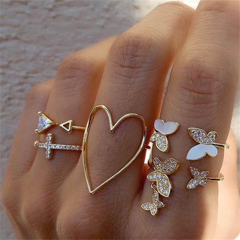 Elegant Trendy Fashion Jewelry Adjustable Ring Set For Women
