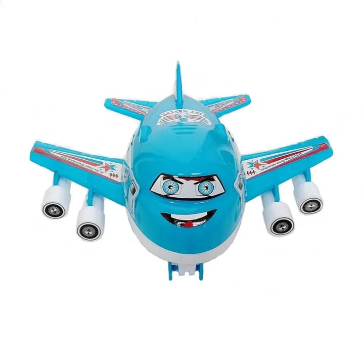 Aeroplane Manual Rope Operated Machine with Lighting Toys for kids Size  20X17cm Plastic Material White and Blue Colour Good Quality Airplane Machine Operated Toys For Indoor And Outdoor Racing Plane Game (Aizal Mall)