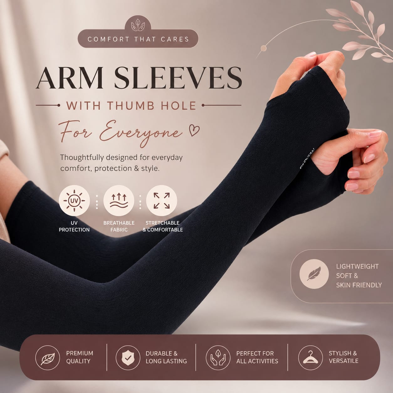 Arm Sleeves With Thumb Whole Free Size for Sun Block Anti Slip Summer Outdoor Riding Sunlight | Arm Sleeves | Thumb Sleeves | Sleeves for Girls | Sleeves for Boys Sports UV Sunscreen Protection Running Cycling Driving Sleeve
