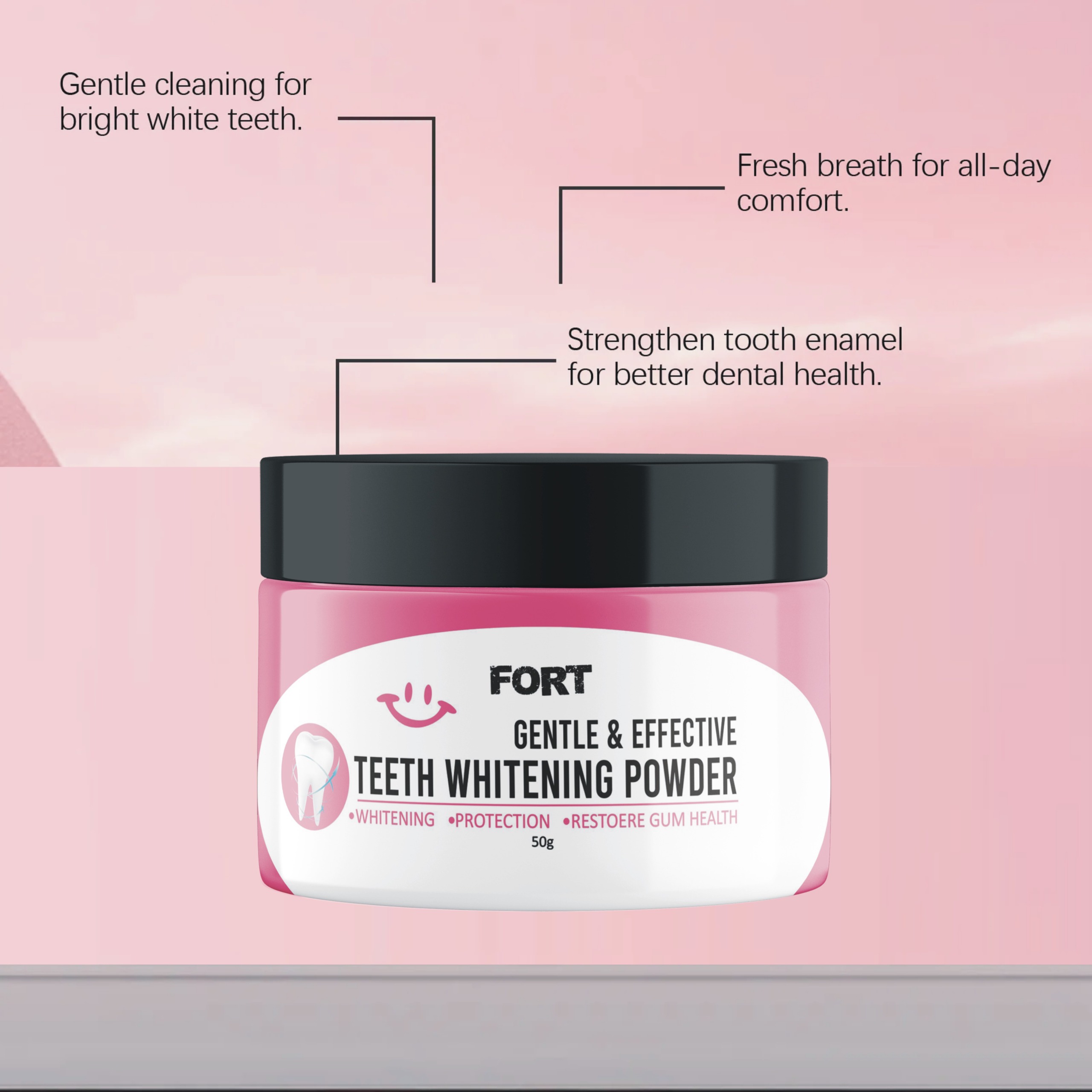FORT Teeth Whitening Powder | Gentle & Effective Teeth Whitening Powder 100% Natural Strong Formula Dental Whitening Cleaning Powder | 50ml