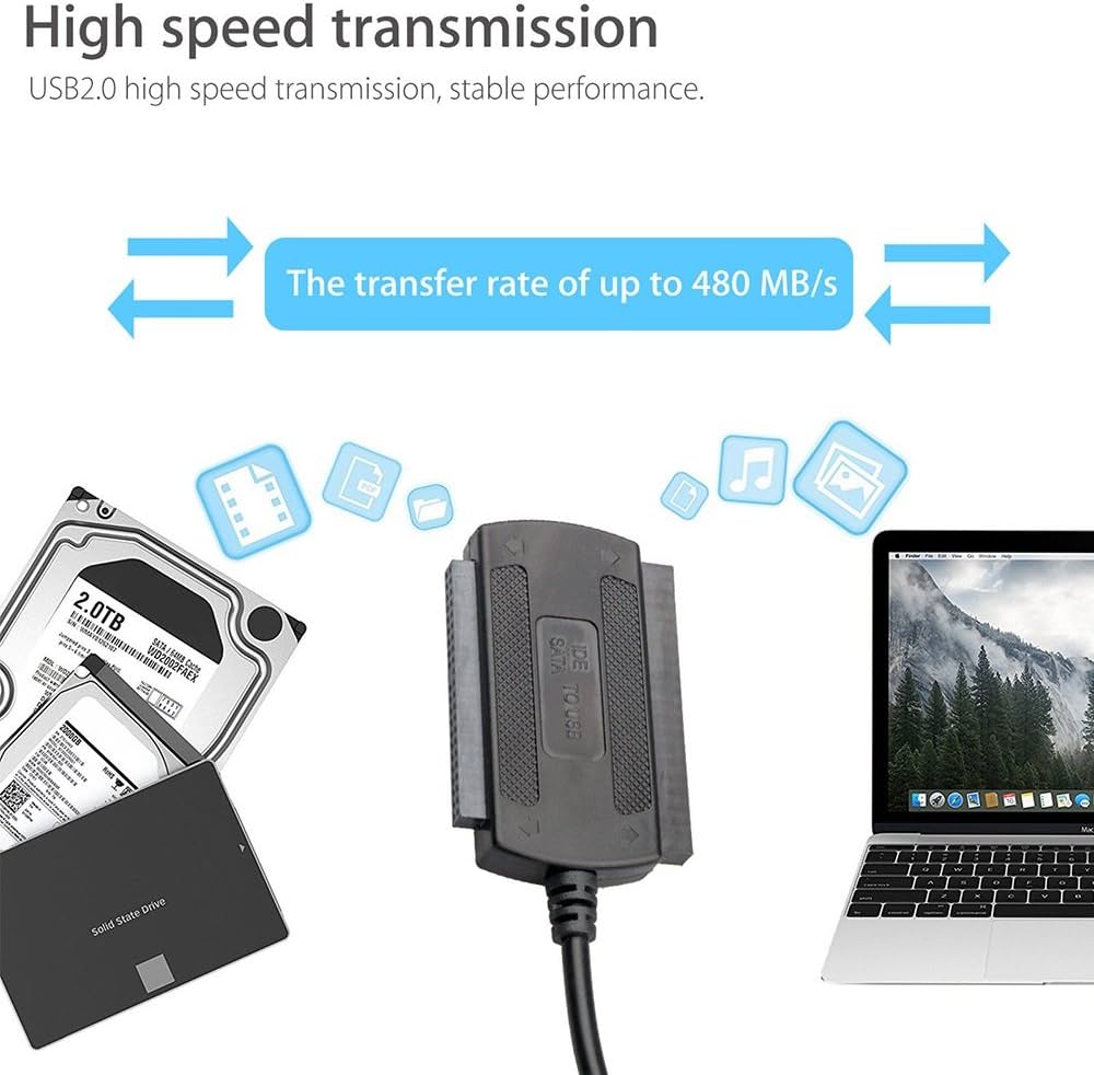 USB 2.0 to SATA/PATA/IDE Adapter Converter Cable for 2.5”/3.5” Hard Drive
