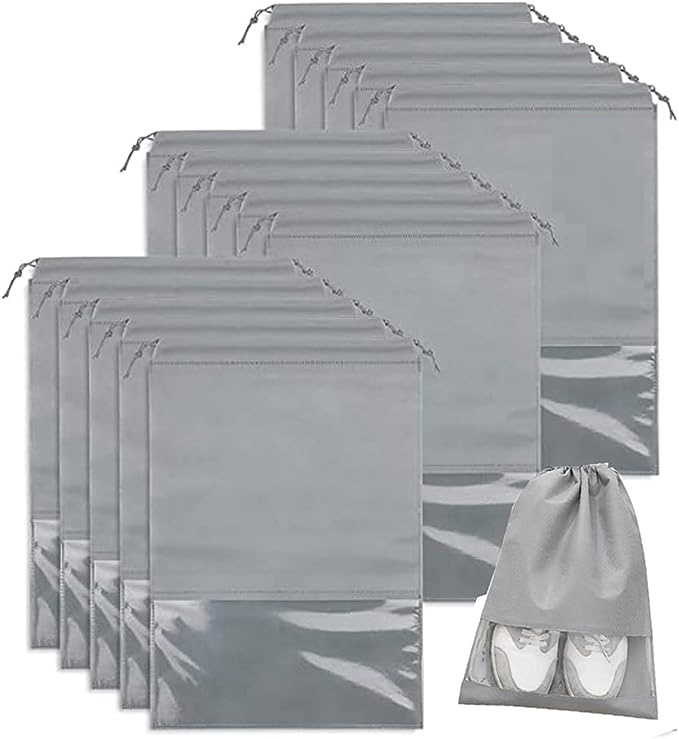 Pack of 12 - Travel Shoes Storage bag with clear window non-woven with PVC Bag Best for Used