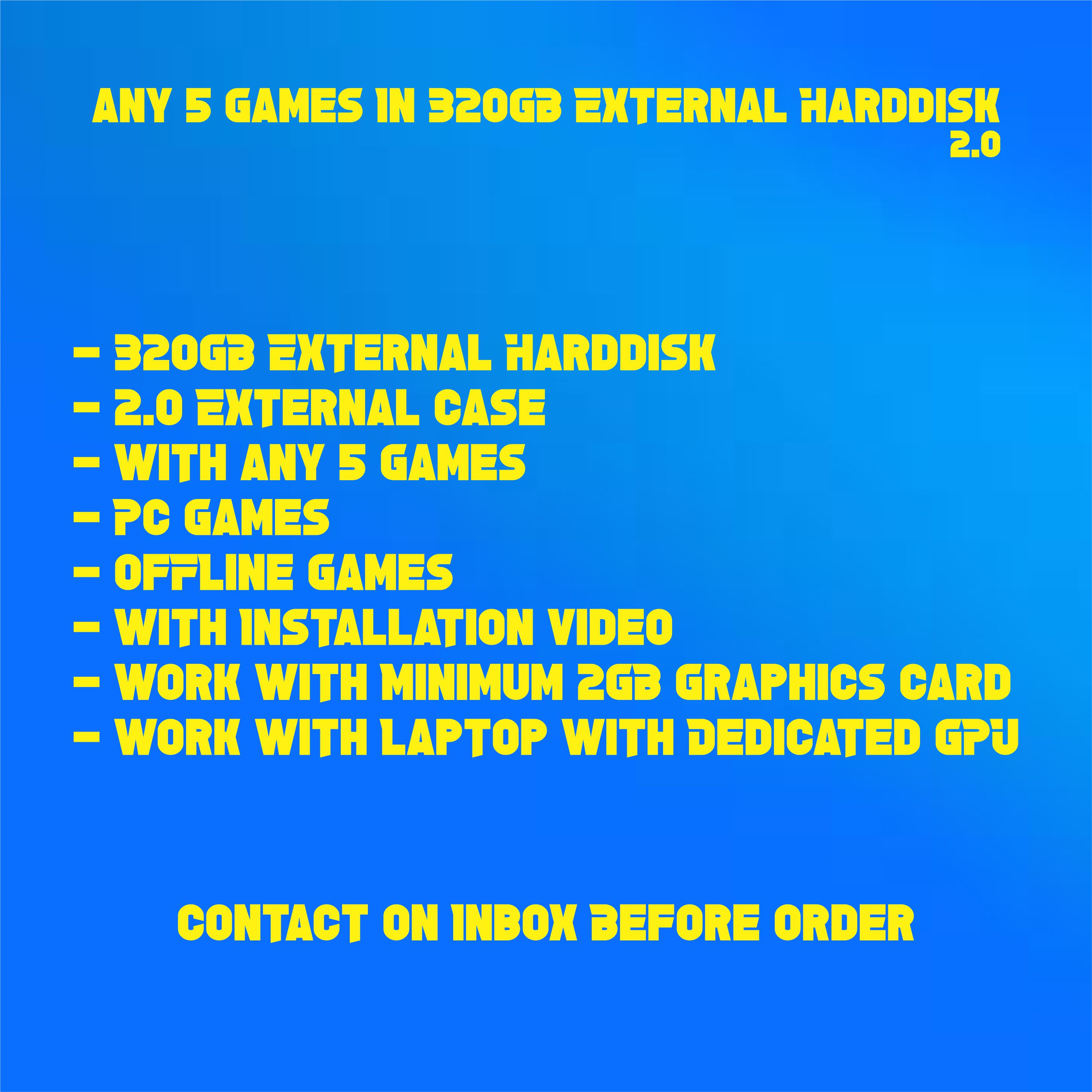 Any 5 Games In 320GB External Harddisk - PC Games - Offline Games - Any 5 Games - External Harddisk