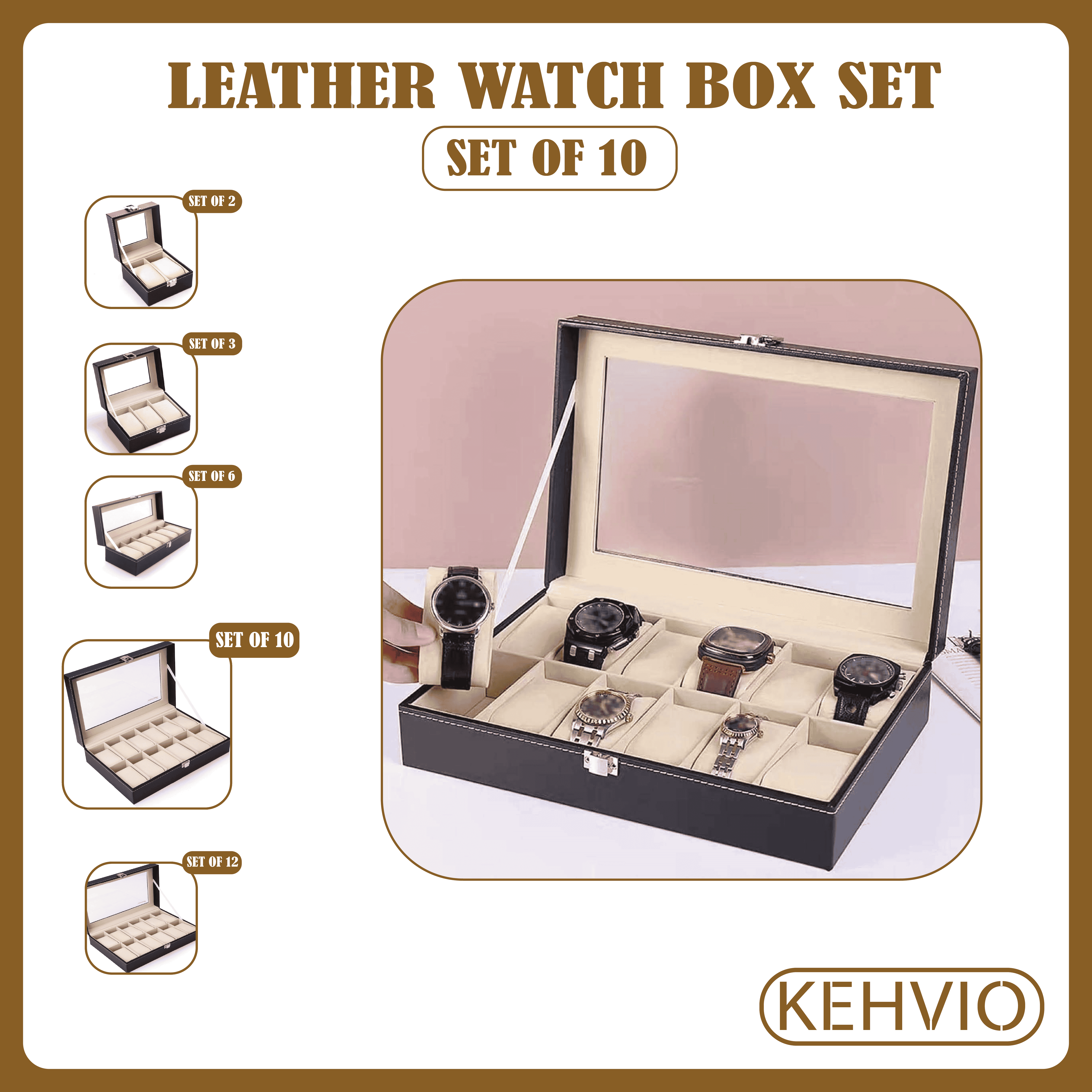 Watch Box Organizer for Men PU Leather Storage Case Classic and Luxury Style Black 2/3/6/10/12 Grid