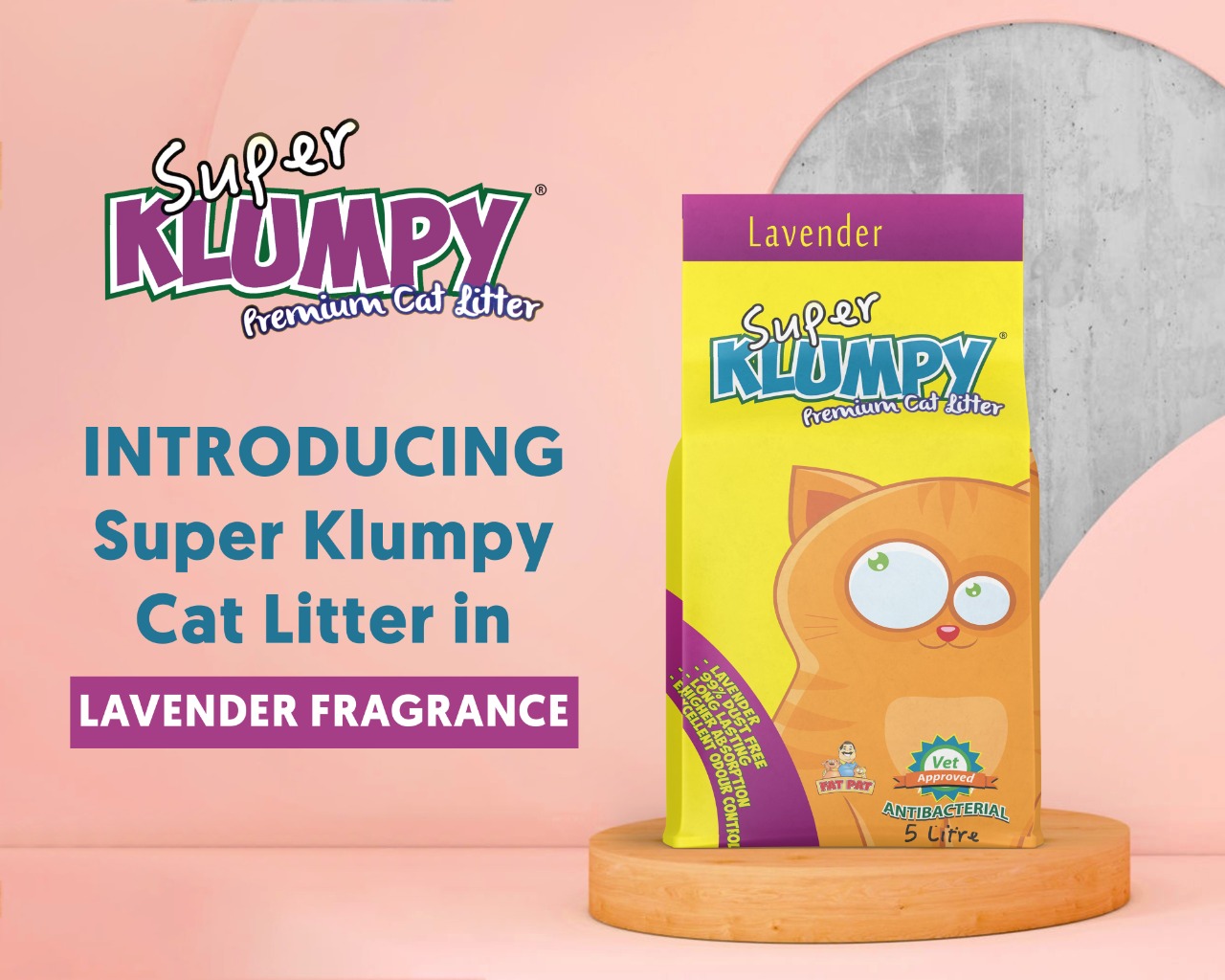 Lavender Fragrance Super Klumpy Premium Cat Litter - 99% Dust Free - Long Lasting - High Absorption - Antibacterial 5 Litre