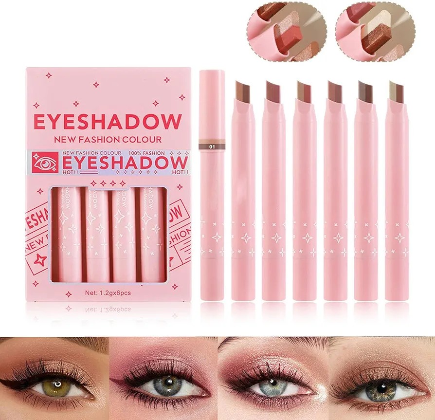 Eyeshadow Stick 2 In 1 Double Color Gradient Velvet Shadow Stick Eye Makeup Waterproof Lasting Shimmer Metallic Eyeshadow Makeup