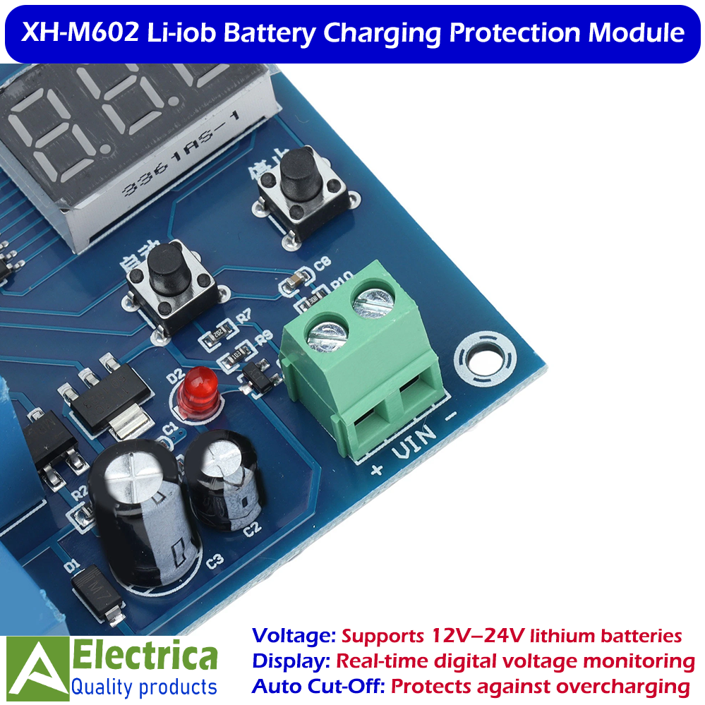 XH-M602 Charging Control Module 12-24V Lithium Li-ion Battery Charge Controller Board with LED Display Auto Cut-Off Protection Switch by Electrica