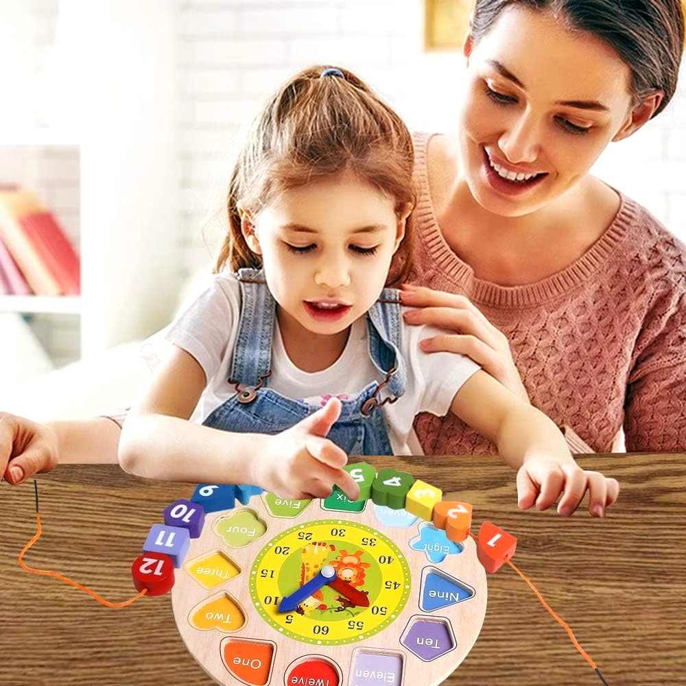 Doodles Best Selling High Quality Montessori Inspired Wooden Clock Educational Toy for Kids - Enhances Cognitive Development & Hand-Eye Coordination in Children Aged 3-6 Years