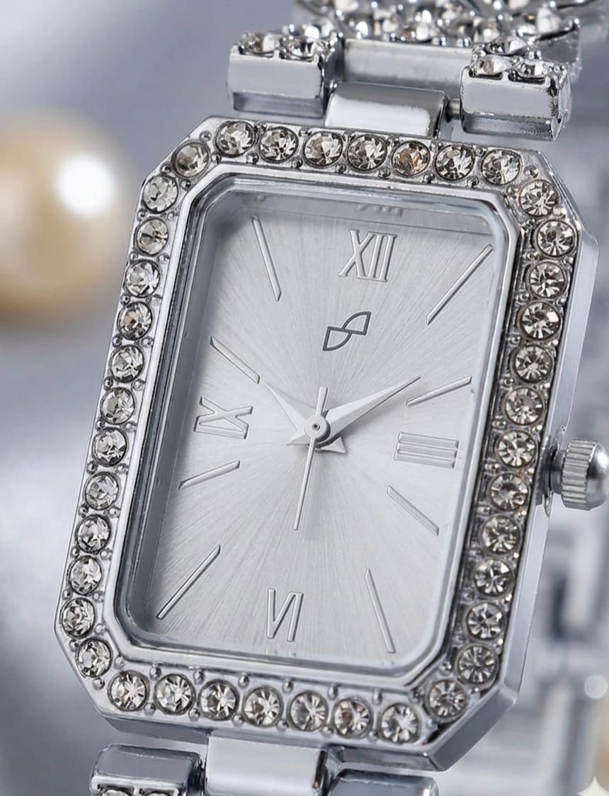 Rectangle Shape Watches in Rhinestone Blended Stainless Steel Jewelry Chain - Stylish Diamond Crystal Wrist watch For Girls With Bracelet Fashion Watch for Women's & Ladies - Premium Stylish Strap With Box For Gifts