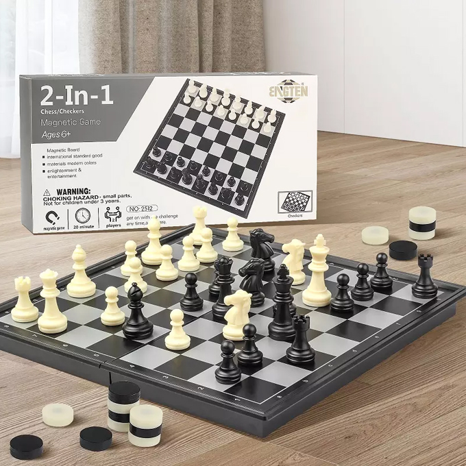 Classic Magnetic Chess and Checkers Board Game Folding Board and Pieces Foldable Chessboard Imported Large Size