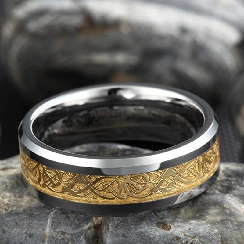 Nextvance 8mm Wide Rotation Dragon Ring Stainless Steel Carbon Fiber Solid Rings For Gift Promise Jewelry