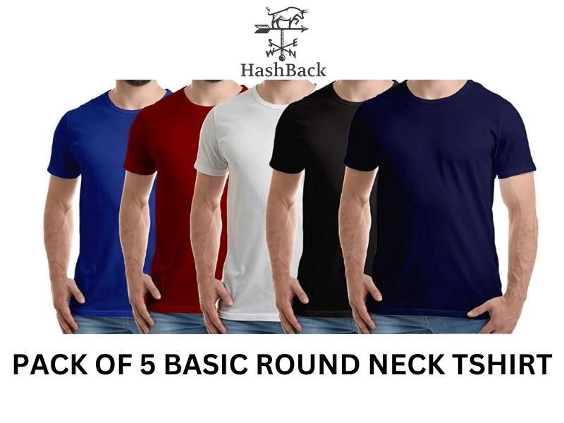HashBack Crew Neck Pack of 5 plain half sleeves Tshirt For Men Round Neck
