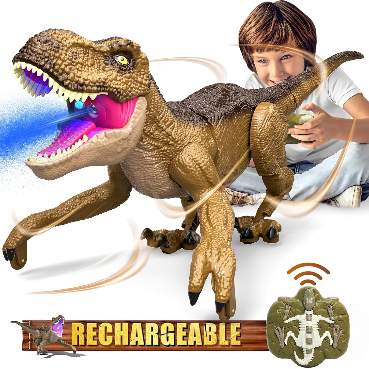Remote Control Dinosaur Robot Toys RC Realistic Walking Tyrannosaurus Rex Dinosaur Toys for Kids Rechargeable Jurassic Park Walking T-rex Toys with Mist Spray, Touch Sensing, Light & Roar, Shaking Head, Tail Wagging, RC Robot Dinosaur Gift for Boys Girls