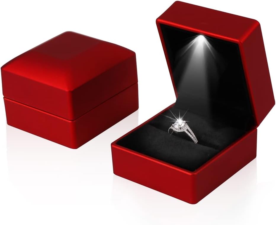 LED Jewelry Gift Box Ring Box with LED Internal Lighting for Marriage Proposal Engagement Wedding Valentine's Day