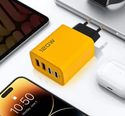 120W  Portable USB-C PD 4-Port Adapter Quick Charge Wall Charger