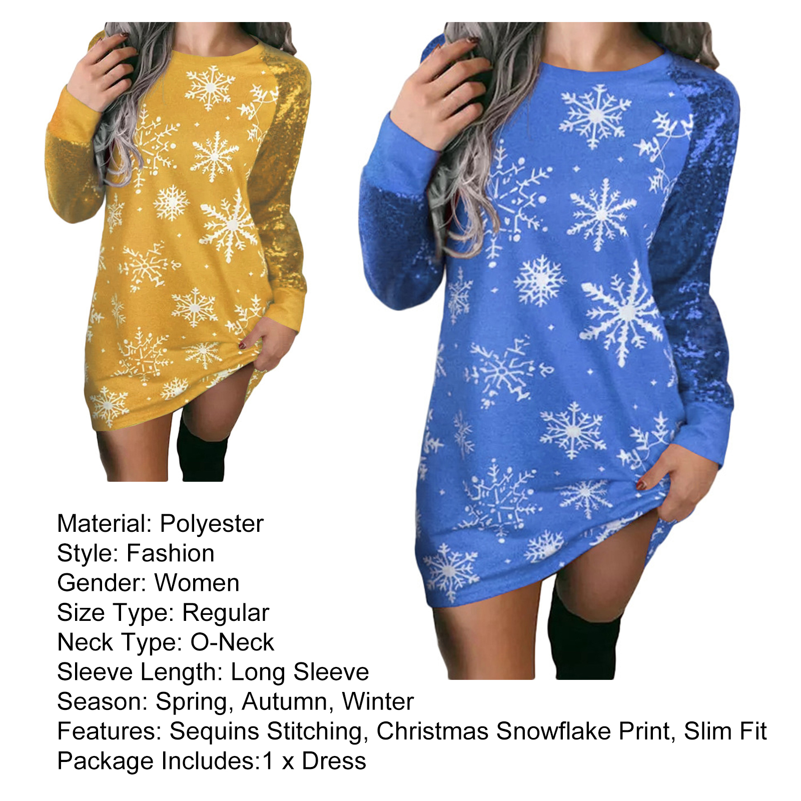 Christmas print stitching long 2024 sleeves and large dresses