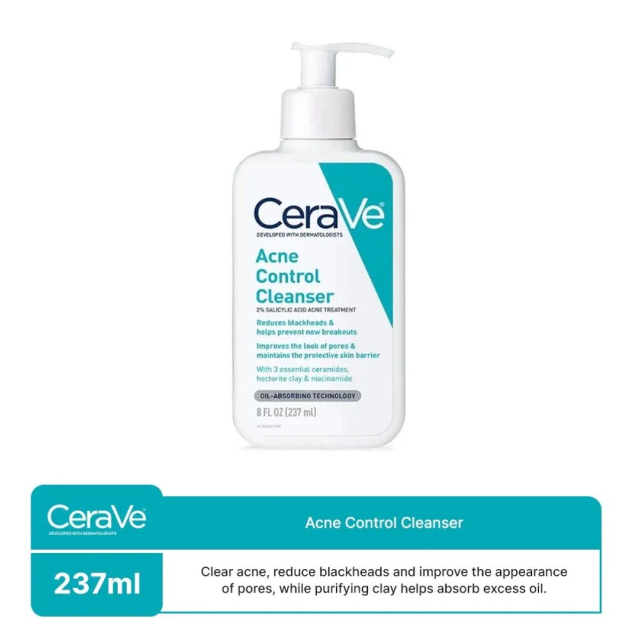 CeraVe Acne Treatment Face Wash Salicylic Acid Cleanser with Purifying Clay Daraz.pk