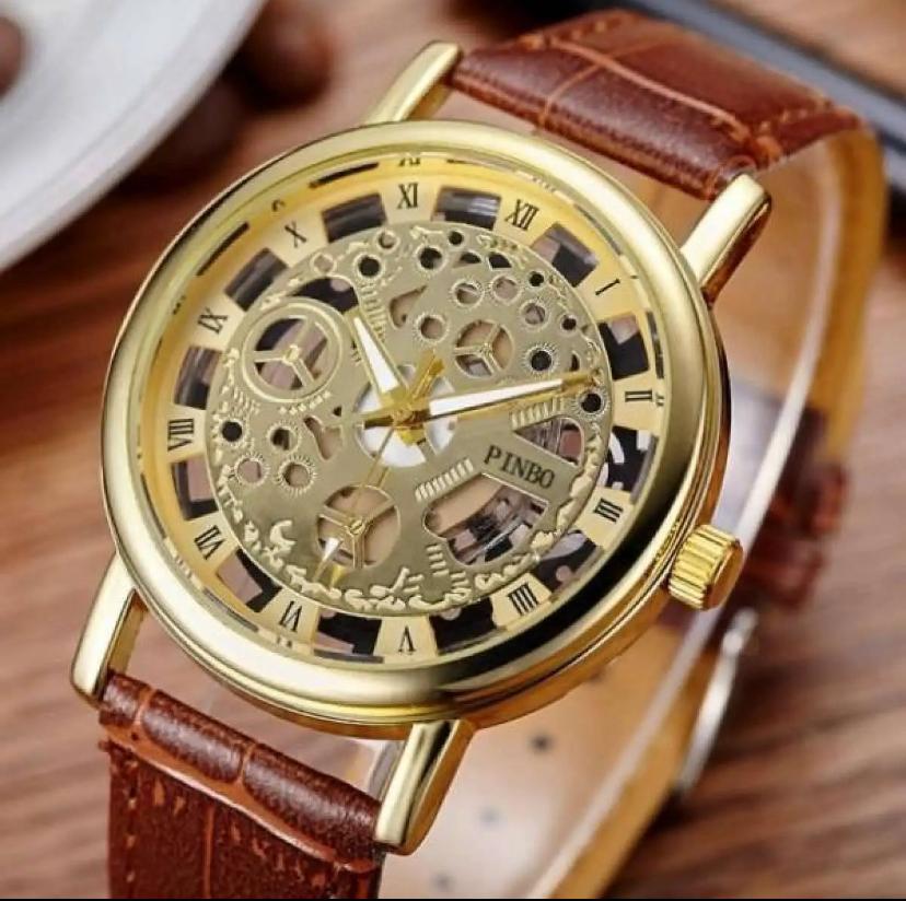 Skeleton Watch In 2 Colors Black & Brown Leather Watch for Men/Boys