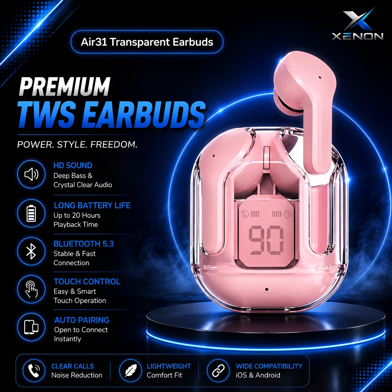 Air 31 Earbuds TWS (True Wireless Stereo) Bluetooth Airbuds | Earphones Headset | HD Stereo Sound | Compatible With All Bluetooth Devices.