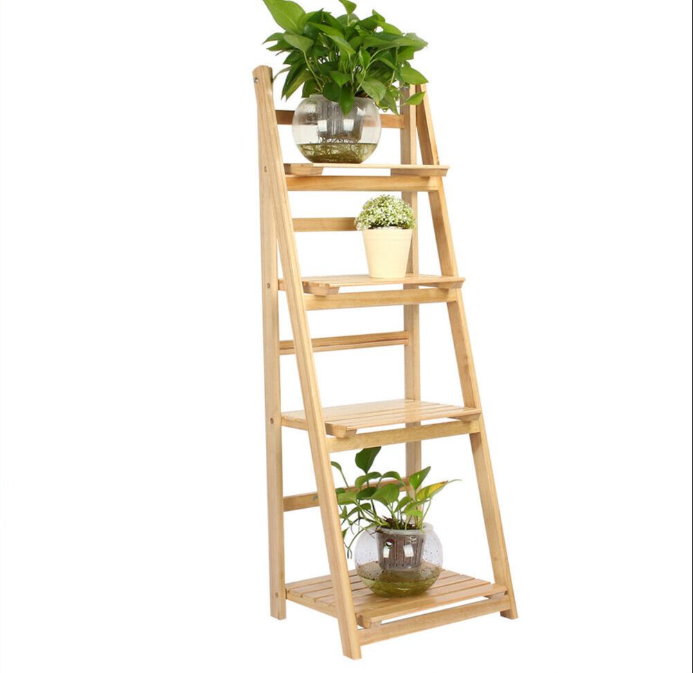 4 Tier Wooden Ladder Folding Book Shelf Stand Plant Flower Display