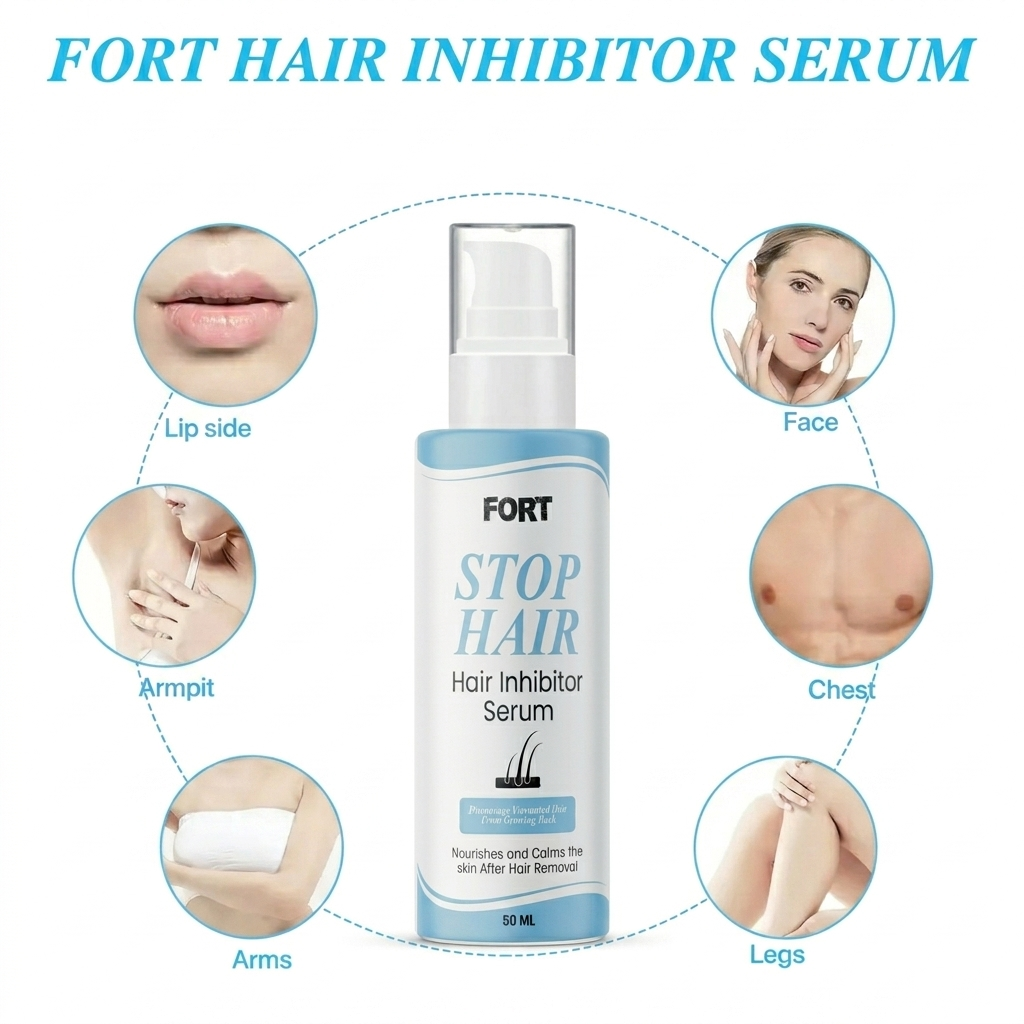 FORT Hair Inhibitor Serum, Moisturizing Permanent Hair Inhibitor Serum Mild Soothing Stop Hair Growth for Face/Arm/Legs Body