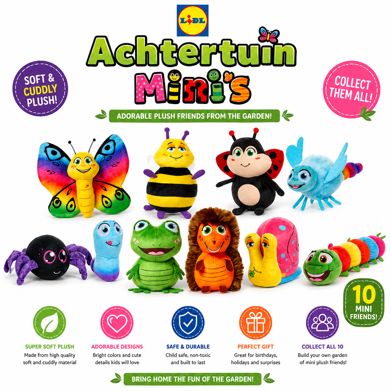 Achtertuin Minis Plush Toys | 3 Inch Mini Animal & Insect Plush Toys | Soft Stuffed Garden Friends for Kids | Collectible Plush Set