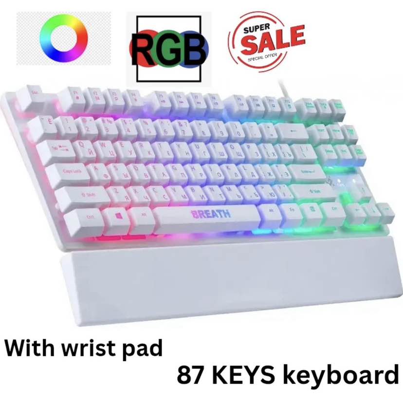 Defender BREATH semi mechanical RGB  keyboard USB wired keyboard for pc & laptop with wirst pad 87 Keys full Rgb