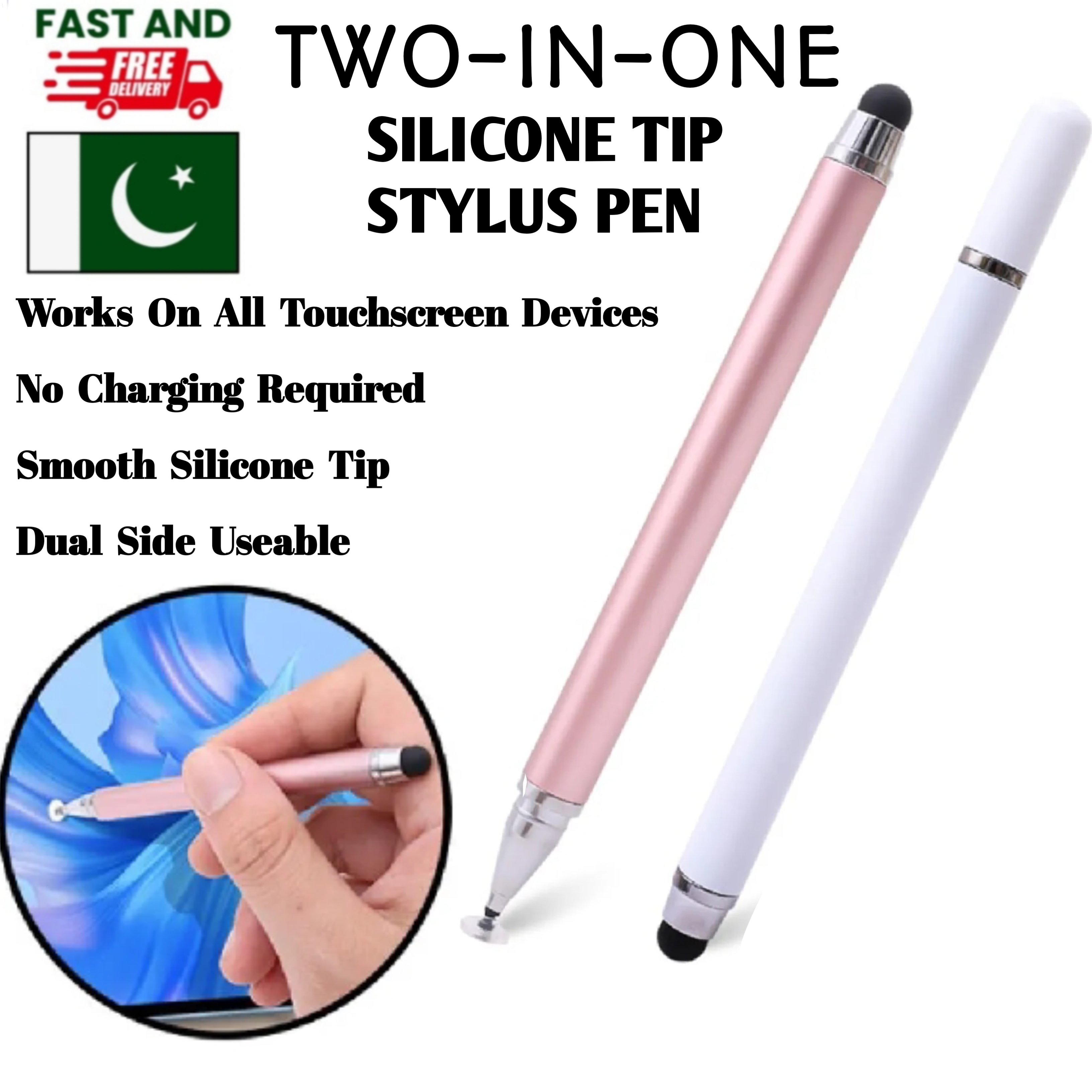 2 In 1 Universal Stylus Pen – Dual-Use Double-Headed Capacitive Silicone Disc Pencil For All Touchscreens, Android & Tablets price in Pakistan