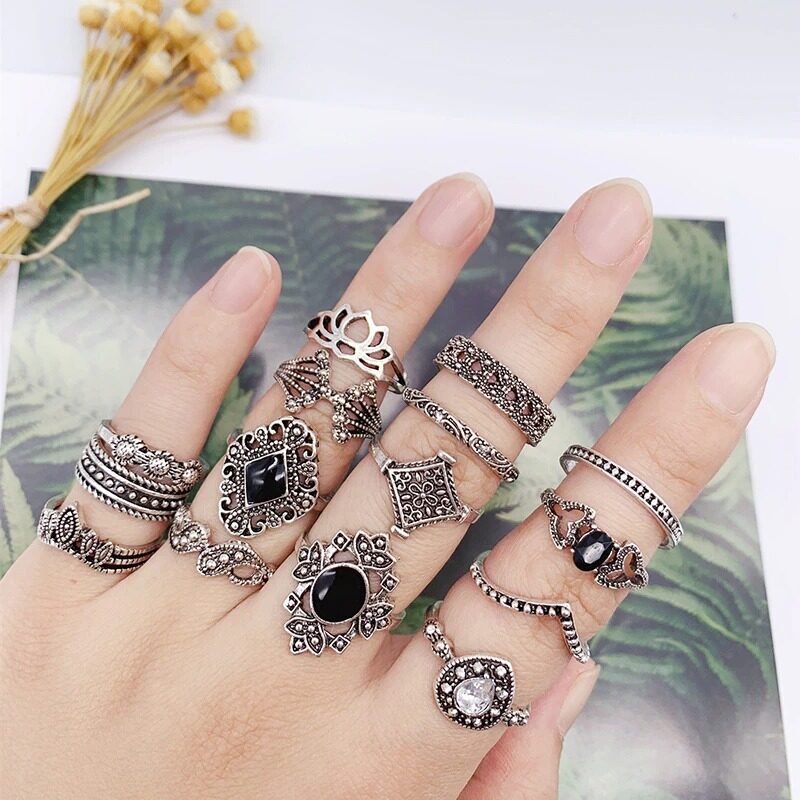 Silver Rings For Girls high quality material Alloy pack of 15 pcs Trendy Party Anillo/Crown Elephant Stylish Design Trendy Elegant Premium Quality Durable Attractive Each unit is tested before shipping