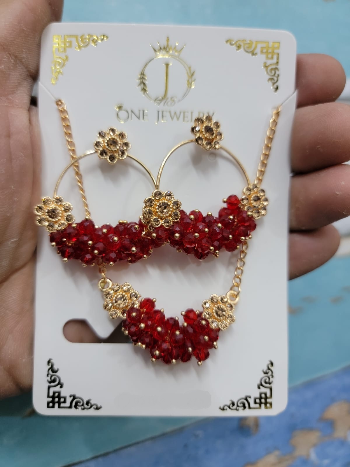 Trendy Gold Chain Pearl Earrings & Pendant Set