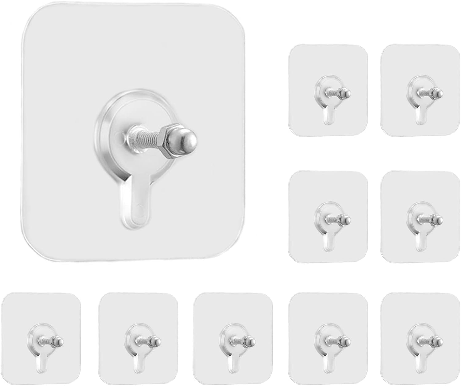 Pack of 10 Detachable Self Adhesive Wall Screw Hooks, Punch-Free Wall-Mounted Screw Hook,Seamless Transparent No Nails Drill Waterproof Hooks for Bathroom, Kitchen, Home