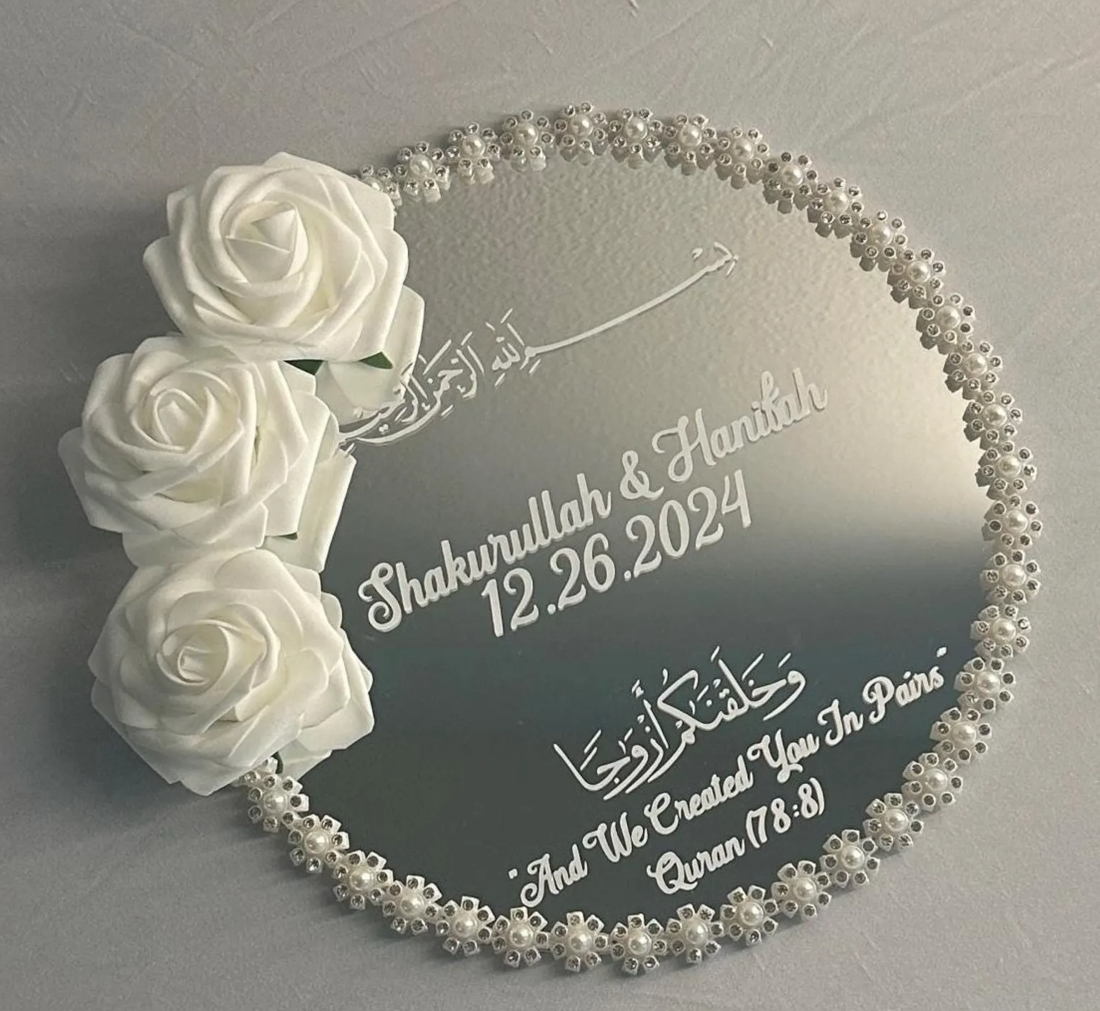 Customized Nikkah Tray with Mirror | Luxury Engagement Ring Tray | Premium Quality Nikkah Mirror Tray | Personalized Wedding Ring Presentation Tray | Bridal Ring Display Tray for Nikkah, Engagement Ceremony, Wedding Gift, Couple Ring Holder & Bridal Decor