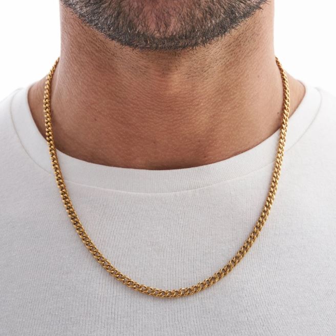 Silver/Black/Golden Stainless Steel Italian Thin Cuban Chain For Men/Boys Neck