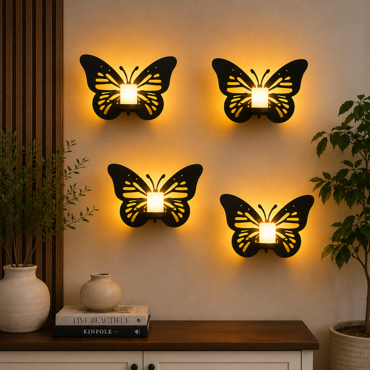 Butterfly Wooden Wall Candle Holder | Decorative Wall Mounted Candle Stand | Pack of 1, Pack of 2, Pack of 3, Pack of 4 | Home Decor for Living Room, Bedroom & Hallway