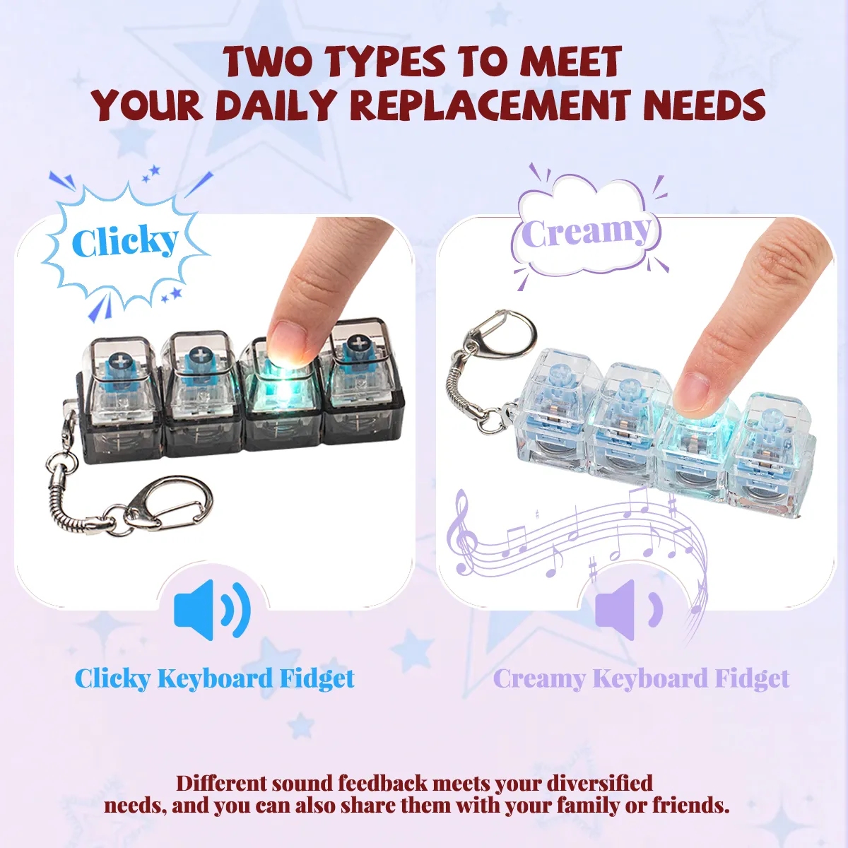 1PC Light Up Keyboard Keychain Stress Relief Clickable LED Button Toy | Mechanical Keyboard Clicker Keychain | Fidget Anxiety Relief Toy | Portable Office Desk Gadget | EDC Keychain Gift