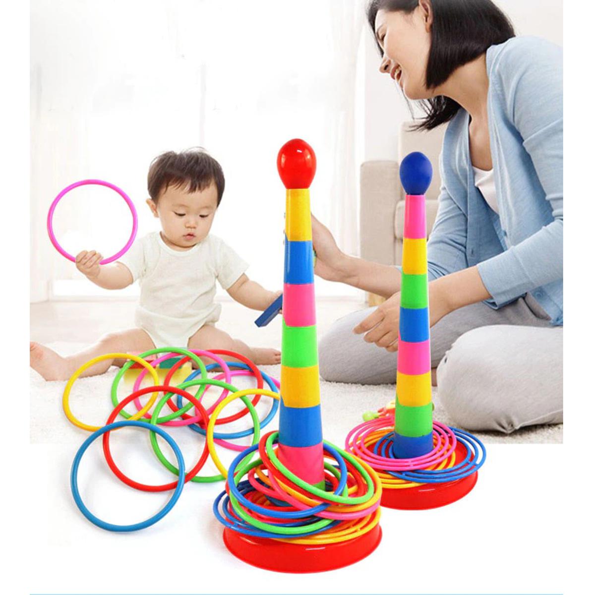 Ring Toss Game For Kids  With 18 inch Stand Floatable Rings Multicolored Durable Plastic Rings Competitive Tossing Game for Kids and Adults
