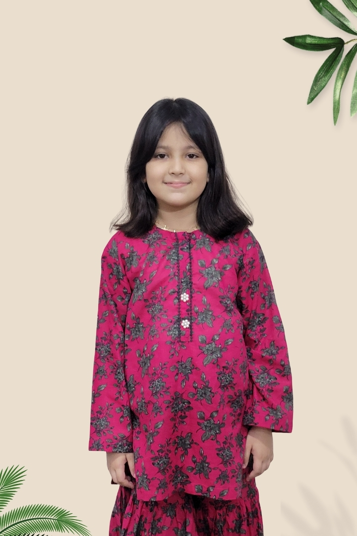 2 Pcs Girls Printed Suit Stitching Cotton