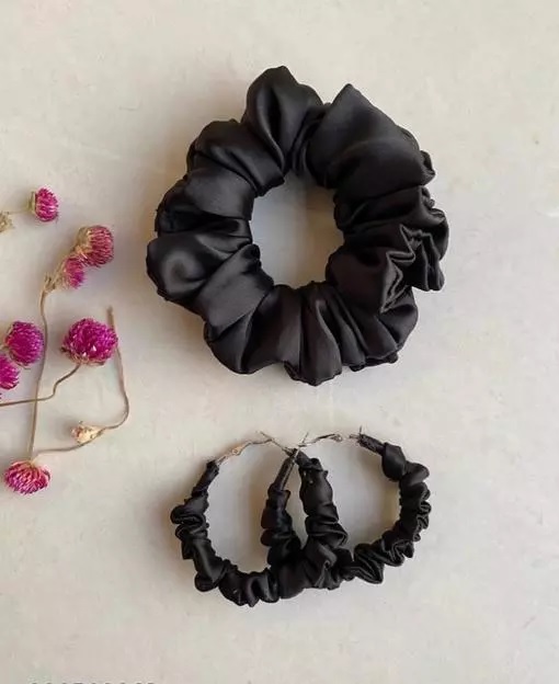 Scrunchies for girls hair High Quality Silk with Scrunchies Earrings Pair Set