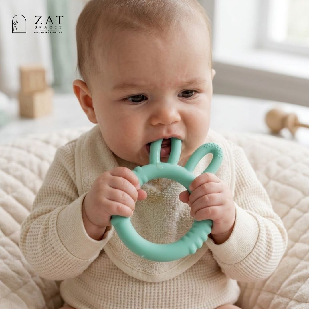 Baby Teether | Silicone Baby Teething Toy | BPA Free Food Grade Silicone Teether | Soft Chew Toy for Babies 3+ Months | Baby Teething Ring | ZAT Spaces
