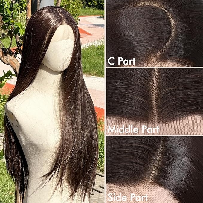 25.5 inches Full head long middle partition wig for Women- Dark brown