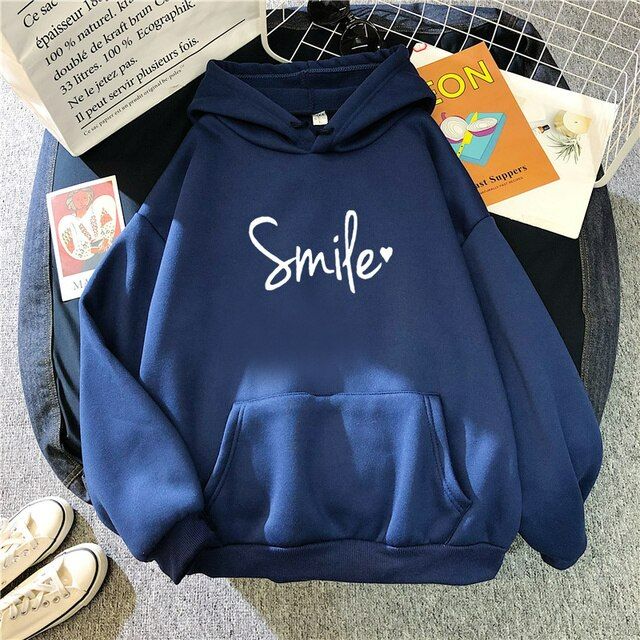 Smile Printed Fleece Full Sleeves Pull Over Hoodie For Girls & Women