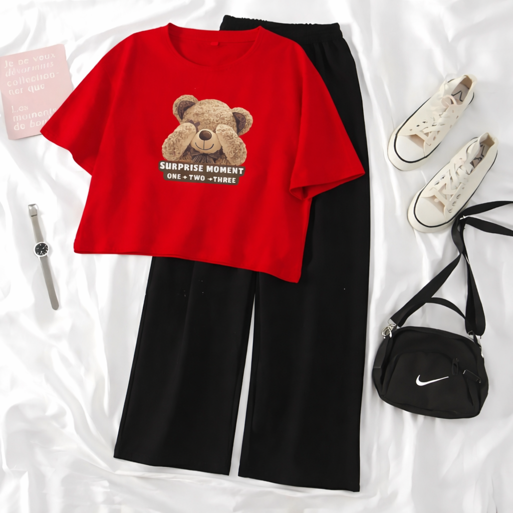ALISAVER High Quality Tee And Flapper Crop Top Casual Suits For Women Premium Quality