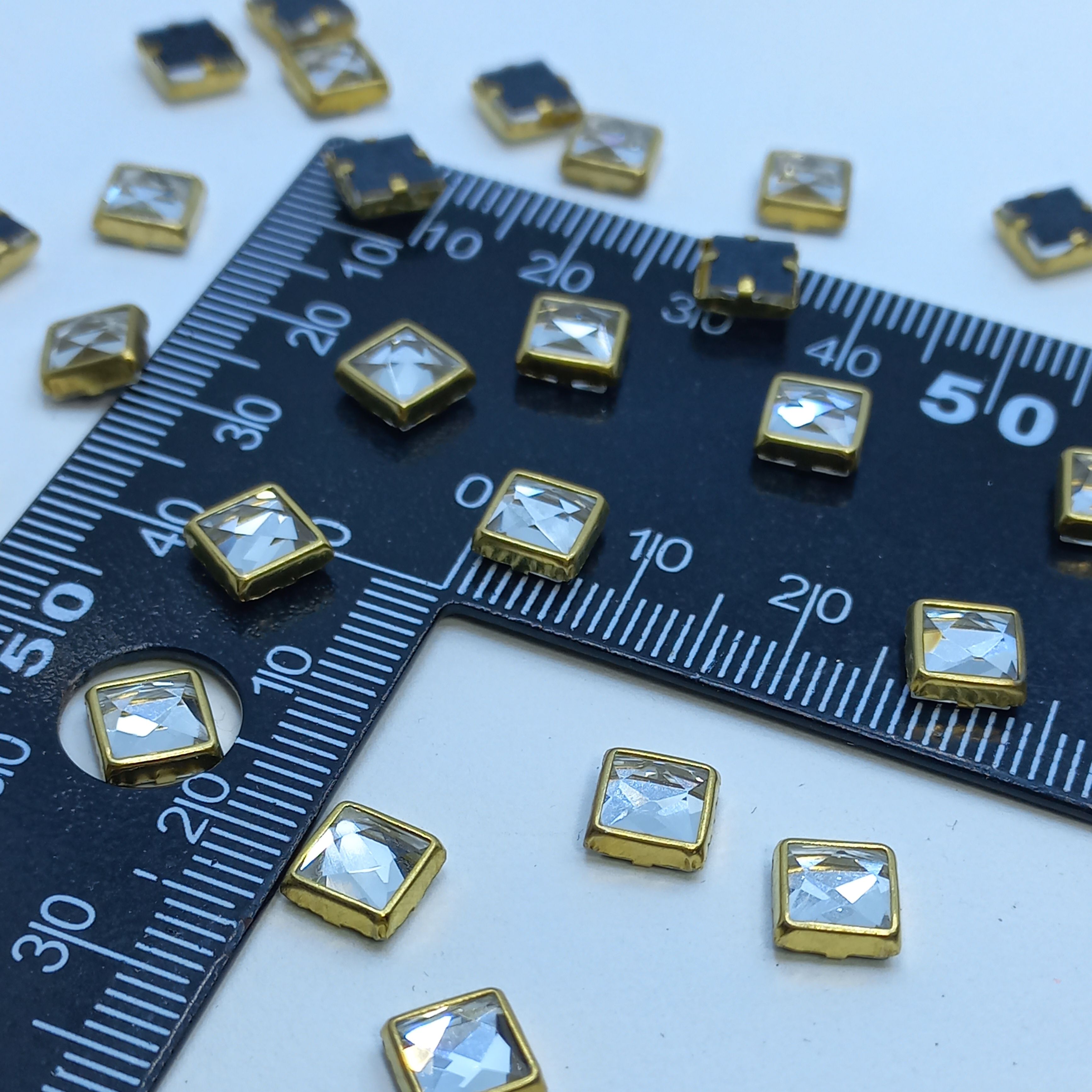 Metal Kundan Stone Square Beads – 50pcs DIY Jewelry & Craft Findings