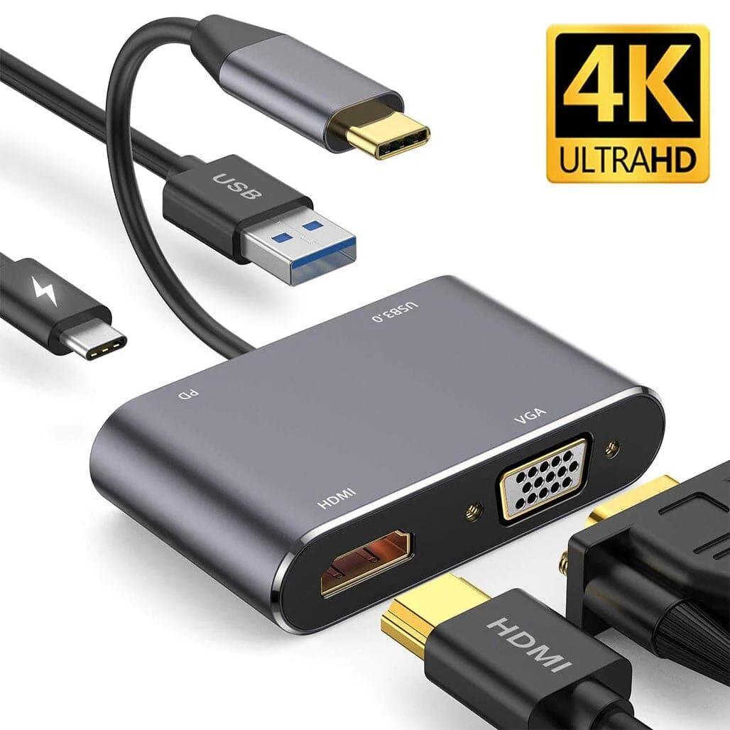 USB C to HDMI Adapter, USB C to VGA Adapter, 4-In-1 HUB, USB C to 4K, 1080P HDMI/VGA/USB 3.0/PD100w Charging Multiport Hub Adapter For Nintendo Switch/Pro/Air/Ipad Pro/Xps/Monitors/ mobile laptop.